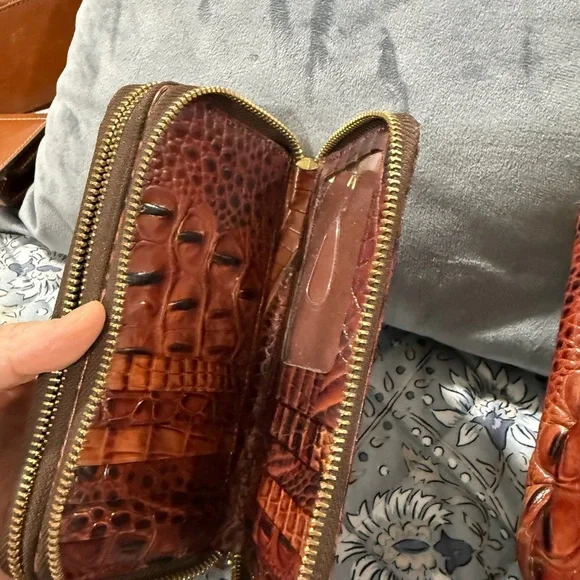 Brahmin Croc-Embossed Satchel in Rich Chestnut Brown with MATCHING wallet